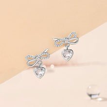 Load image into Gallery viewer, 925 Sterling Silver Simple Sweet Ribbon Heart-shaped Stud Earrings with Cubic Zirconia