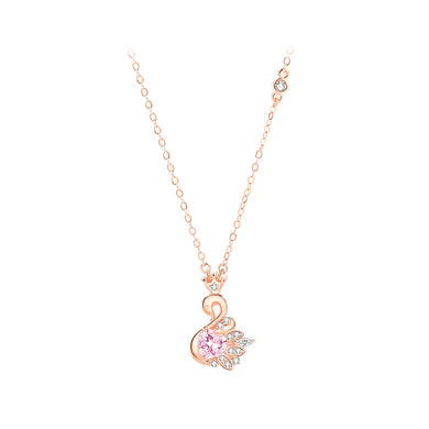 925 Sterling Silver Plated Rose Gold Simple and Elegant Swan Pendant with Cubic Zirconia and Necklace