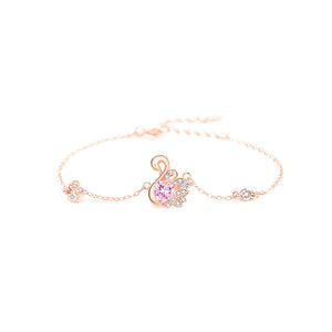 925 Sterling Silver Plated Rose Gold Simple Elegant Swan Bracelet with Cubic Zirconia