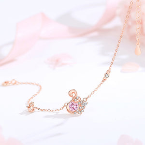 925 Sterling Silver Plated Rose Gold Simple Elegant Swan Bracelet with Cubic Zirconia