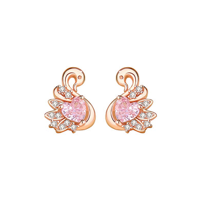 925 Sterling Silver Plated Rose Gold Simple Elegant Swan Stud Earrings with Cubic Zirconia