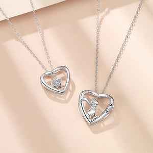 925 Sterling Silver Fashion and Romantic Rose Heart-shaped Pendant with Cubic Zirconia and Necklace