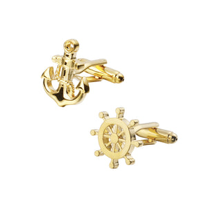 Fashion and Personality Plated Gold Anchor and Rudder Asymmetrical Cufflinks