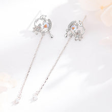 Load image into Gallery viewer, 925 Sterling Silver Fashion and Elegant Tulip Flower Moonstone Tassel Earrings with Cubic Zirconia