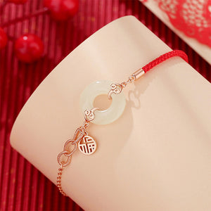 925 Sterling Silver Plated Rose Gold Simple and Elegant Circle Bracelet with Blessing and Peace Buckle
