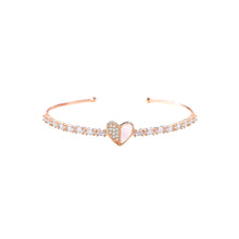 Load image into Gallery viewer, 925 Sterling Silver Plated Rose Gold Simple Sweet Heart Shape Adjustable Open Bangle with Cubic Zirconia