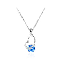 Load image into Gallery viewer, 925 Sterling Silver Fashion and Romantic Love Heart-shaped Pendant with Blue Cubic Zirconia and Necklace