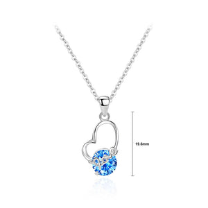 925 Sterling Silver Fashion and Romantic Love Heart-shaped Pendant with Blue Cubic Zirconia and Necklace