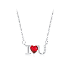 Load image into Gallery viewer, 925 Sterling Silver Fashion and Romantic Iloveyou Alphabet Heart-shaped Pendant with Red Cubic Zirconia and Necklace