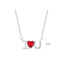 Load image into Gallery viewer, 925 Sterling Silver Fashion and Romantic Iloveyou Alphabet Heart-shaped Pendant with Red Cubic Zirconia and Necklace