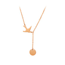 Load image into Gallery viewer, Fashion Simple Plated Rose Gold 316L Stainless Steel Bird Tassel Medal Pendant with Necklace