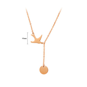 Fashion Simple Plated Rose Gold 316L Stainless Steel Bird Tassel Medal Pendant with Necklace