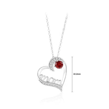 Load image into Gallery viewer, 925 Sterling Silver Fashion and Simple Mom Heart-shaped Pendant with Red Cubic Zirconia and Necklace