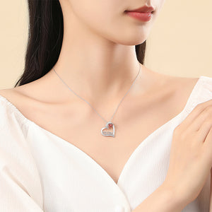 925 Sterling Silver Fashion and Simple Mom Heart-shaped Pendant with Red Cubic Zirconia and Necklace