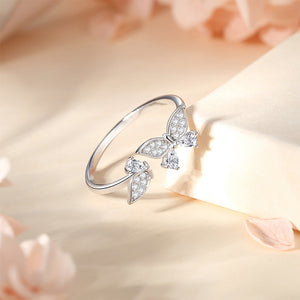 925 Sterling Silver Simple and Cute Butterfly Adjustable Open Ring with Cubic Zirconia