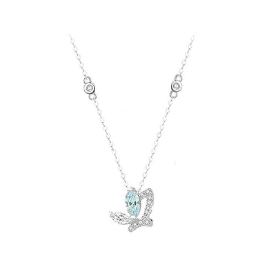 925 Sterling Silver Fashion Cute Butterfly Pendant with Cubic Zirconia and Necklace