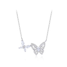 Load image into Gallery viewer, 925 Sterling Silver Fashion and Cute Double Butterfly Pendant with Cubic Zirconia and Necklace