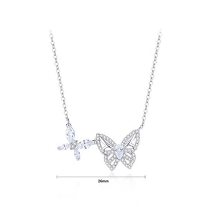 925 Sterling Silver Fashion and Cute Double Butterfly Pendant with Cubic Zirconia and Necklace
