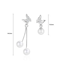 Load image into Gallery viewer, 925 Sterling Silver Fashion Elegant Butterfly Imitation Pearl Asymmetric Tassel Earrings with Cubic Zirconia