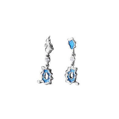 925 Sterling Silver Fashion and Creative Enamel Blue Sahara Lake Shape Asymmetric Earrings with Cubic Zirconia
