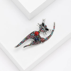 Fashion Personalized Colorful Cat Brooch with Red Cubic Zirconia
