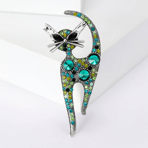 Fashion Personality Green Cat Brooch with Cubic Zirconia