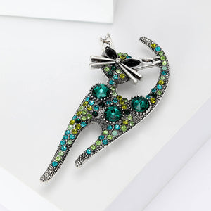 Fashion Personality Green Cat Brooch with Cubic Zirconia
