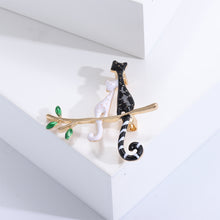 Load image into Gallery viewer, Fashion and Cute Plated Gold Enamel Black and White Cat Brooch