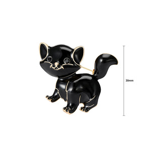 Fashion Cute Plated Gold Enamel Black Cat Brooch with Cubic Zirconia