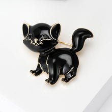 Load image into Gallery viewer, Fashion Cute Plated Gold Enamel Black Cat Brooch with Cubic Zirconia