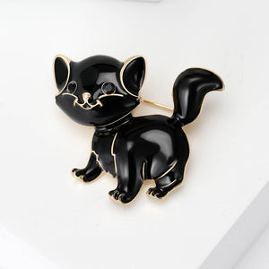 Fashion Cute Plated Gold Enamel Black Cat Brooch with Cubic Zirconia