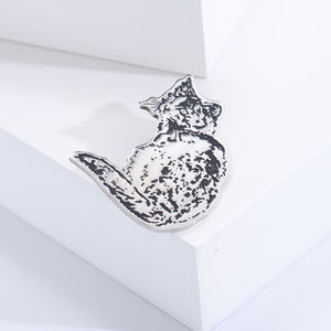 Simple and Cute Silver Cat Brooch