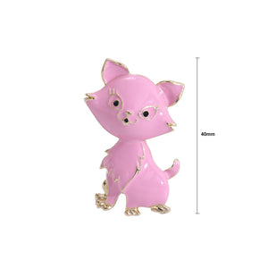 Simple Cute Plated Gold Enamel Pink Cat Brooch with Cubic Zirconia