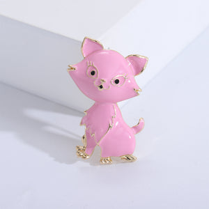 Simple Cute Plated Gold Enamel Pink Cat Brooch with Cubic Zirconia
