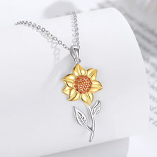 Load image into Gallery viewer, 925 Sterling Silver Fashion Temperament Golden Sunflower Pendant with Cubic Zirconia and Necklace