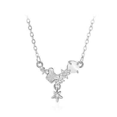925 Sterling Silver Fashion Temperament Butterfly Flower Pendant with Cubic Zirconia and Necklace