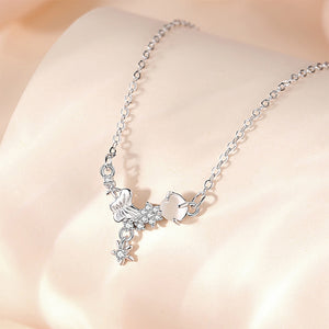 925 Sterling Silver Fashion Temperament Butterfly Flower Pendant with Cubic Zirconia and Necklace