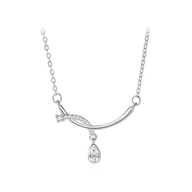925 Sterling Silver Simple and Creative Curved Water Drop-shaped Pendant with Cubic Zirconia and Necklace