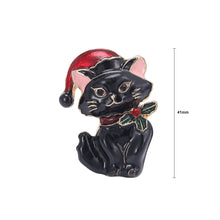 Load image into Gallery viewer, Fashion Cute Plated Gold Enamel Black Christmas Cat Brooch with Cubic Zirconia