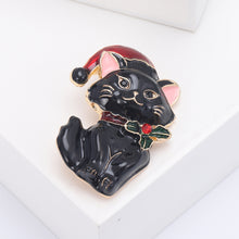Load image into Gallery viewer, Fashion Cute Plated Gold Enamel Black Christmas Cat Brooch with Cubic Zirconia