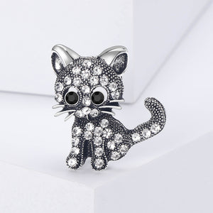 Simple Cute Cat Brooch with White Cubic Zirconia