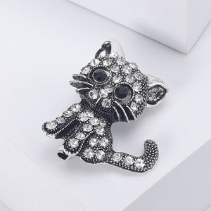 Simple Cute Cat Brooch with White Cubic Zirconia