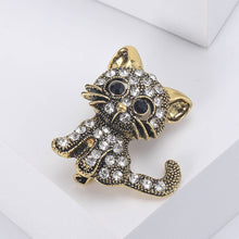 Load image into Gallery viewer, Simple Cute Plated Gold Cat Brooch with White Cubic Zirconia