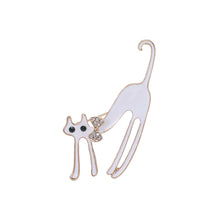 Load image into Gallery viewer, Simple Cute Plated Gold Enamel White Cat Brooch with Cubic Zirconia