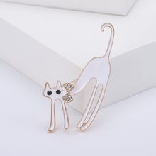 Load image into Gallery viewer, Simple Cute Plated Gold Enamel White Cat Brooch with Cubic Zirconia