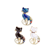 Load image into Gallery viewer, Fashion and Simple Plated Gold Three-color Enamel Cat Brooch