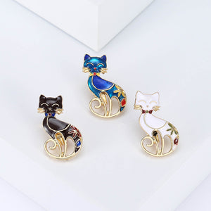 Fashion and Simple Plated Gold Three-color Enamel Cat Brooch