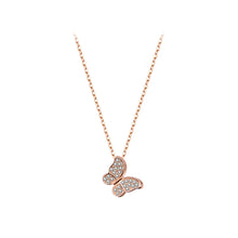 Load image into Gallery viewer, 925 Sterling Silver Plated Rose Gold Simple Cute Butterfly Pendant with Cubic Zirconia and Necklace