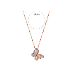 925 Sterling Silver Plated Rose Gold Simple Cute Butterfly Pendant with Cubic Zirconia and Necklace