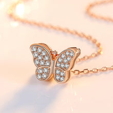 Load image into Gallery viewer, 925 Sterling Silver Plated Rose Gold Simple Cute Butterfly Pendant with Cubic Zirconia and Necklace
